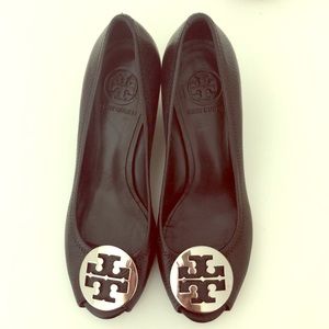 Tory Burch peep toe wedges